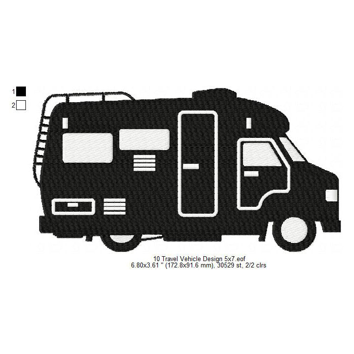 Travel Vehicle Silhouette Machine Embroidery Digitized Design Files