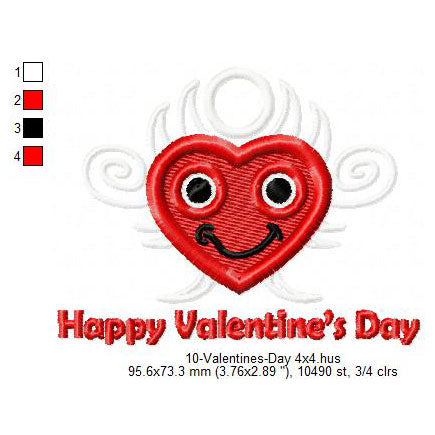 Happy Valentines Day Heart Shaped Cartoon Machine Embroidery Digitized Design Files