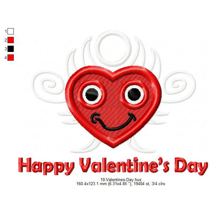 Happy Valentines Day Heart Shaped Cartoon Machine Embroidery Digitized Design Files