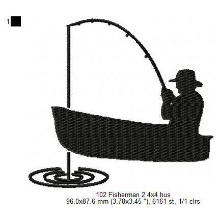 Fisherman Fishing Boat Silhouette Machine Embroidery Digitized Design Files