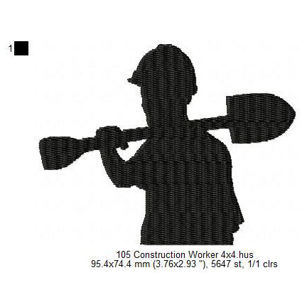 Construction Worker Silhouette Machine Embroidery Digitized Design Files