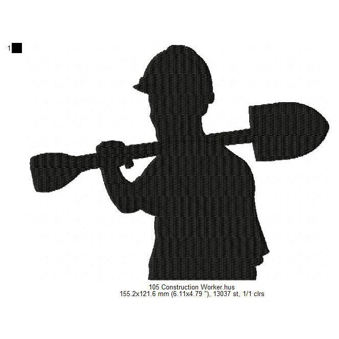 Construction Worker Silhouette Machine Embroidery Digitized Design Files