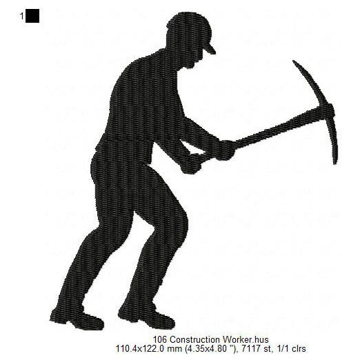 Construction Worker Silhouette Machine Embroidery Digitized Design Files