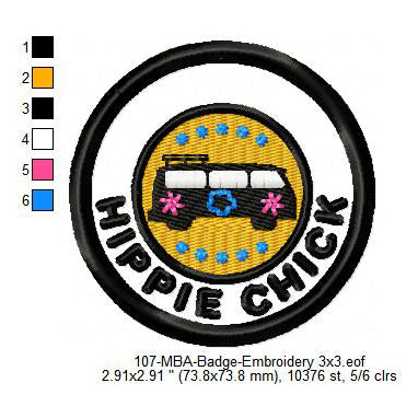 Hippie Chick Merit Adulting Badge Machine Embroidery Digitized Design Files