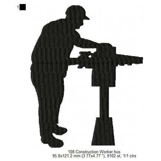 Construction Worker Silhouette Machine Embroidery Digitized Design Files