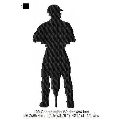 Construction Worker Silhouette Machine Embroidery Digitized Design Files