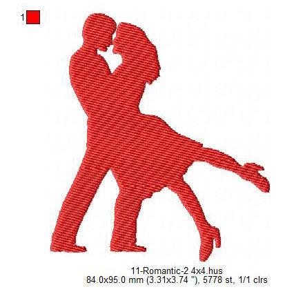 Romantic Couple Silhouette Valentines Day Machine Embroidery Digitized Design Files