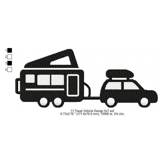 Travel Vehicle Silhouette Machine Embroidery Digitized Design Files