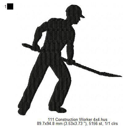 Construction Worker Silhouette Machine Embroidery Digitized Design Files