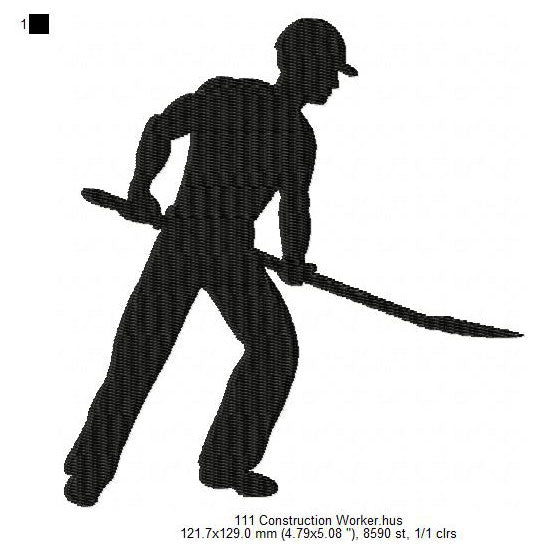 Construction Worker Silhouette Machine Embroidery Digitized Design Files