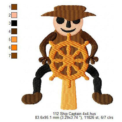 Ship Captain Sailor Machine Embroidery Digitized Design Files