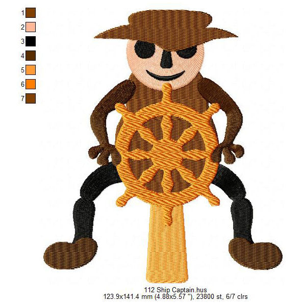 Ship Captain Sailor Machine Embroidery Digitized Design Files