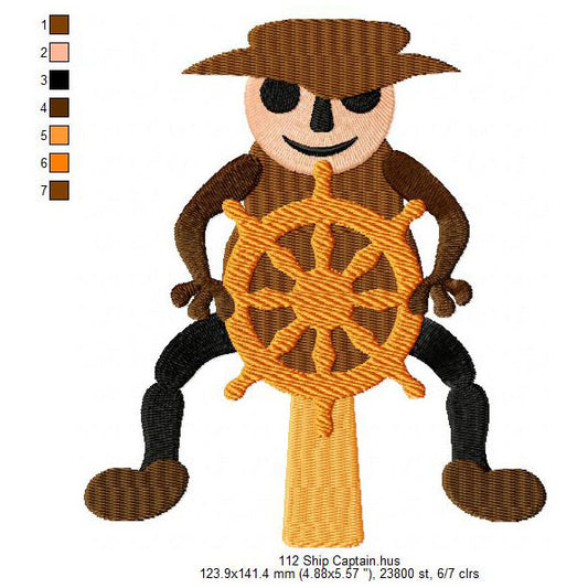 Ship Captain Sailor Machine Embroidery Digitized Design Files