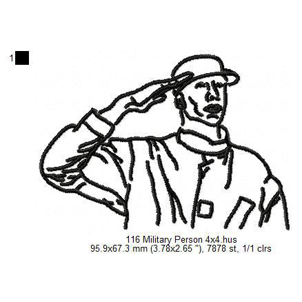 Army Military Officer Line Art Machine Embroidery Digitized Design Files