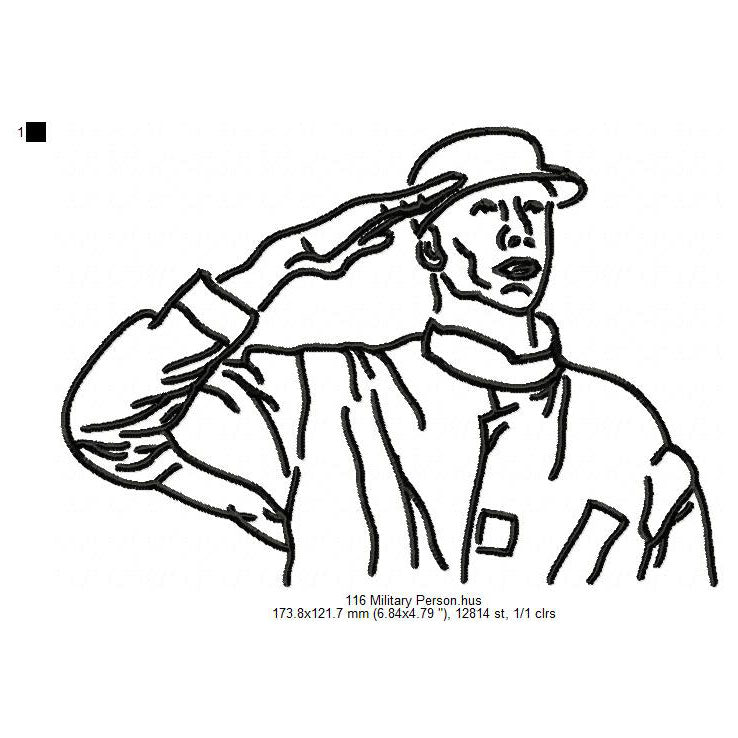 Army Military Officer Line Art Machine Embroidery Digitized Design Fil ...