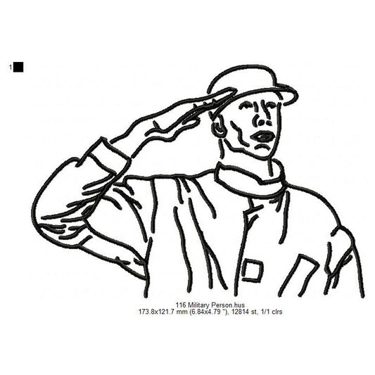 Army Military Officer Line Art Machine Embroidery Digitized Design Files