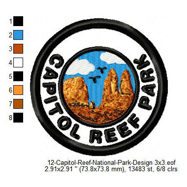 Capitol Reef National Park Merit Adulting Badge Machine Embroidery Digitized Design Files