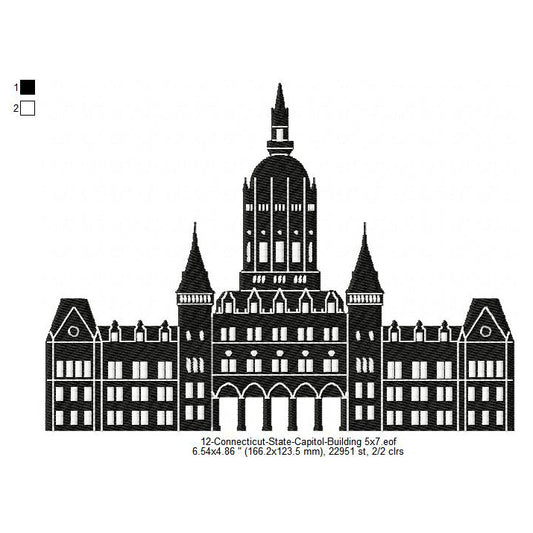 Connecticut State Capitol Building Silhouette Machine Embroidery Digitized Design Files