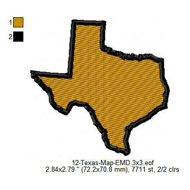 Texas State Map Machine Embroidery Digitized Design Files