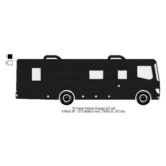 Travel Vehicle Silhouette Machine Embroidery Digitized Design Files