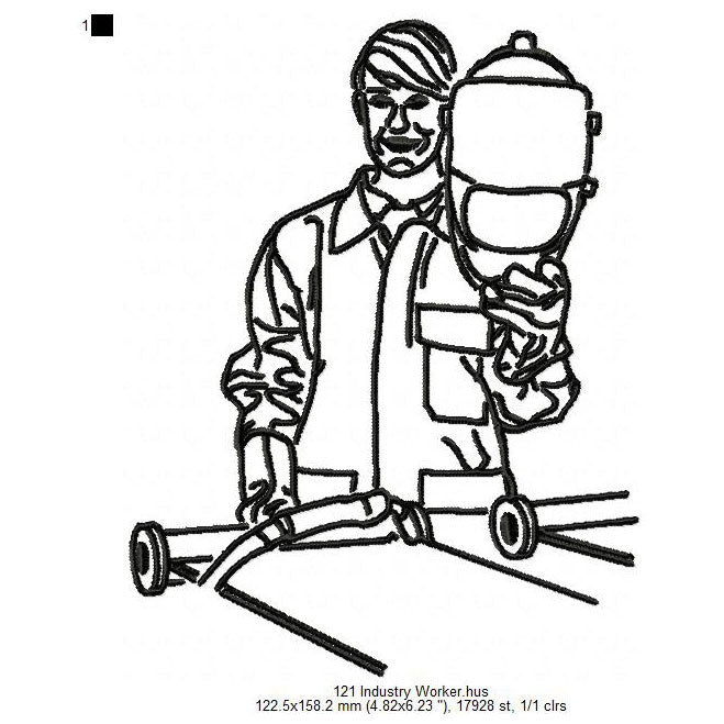 Industry Welding Worker Line Art Machine Embroidery Digitized Design Files