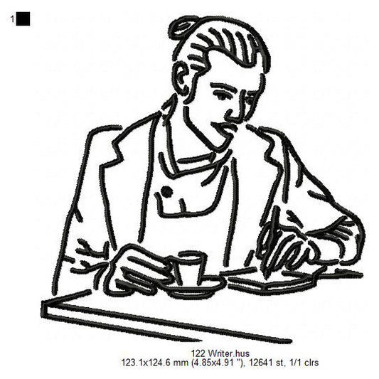 Writer Line Art Machine Embroidery Digitized Design Files