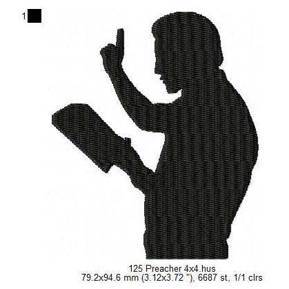 Preacher Silhouette Machine Embroidery Digitized Design Files