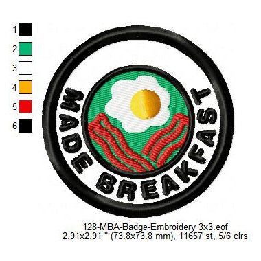 Made Breakfast Merit Adulting Badge Machine Embroidery Digitized Design Files