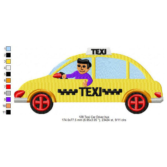 Taxi Car Driver Machine Embroidery Digitized Design Files