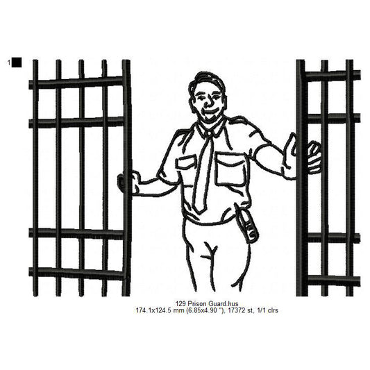 Prison Guard Line Art Machine Embroidery Digitized Design Files