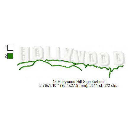 Hollywood Hill Sign Silhouette Machine Embroidery Digitized Design Files