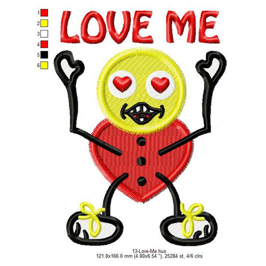 Love Me Cartoon Emoji Valentines Day Machine Embroidery Digitized Design Files