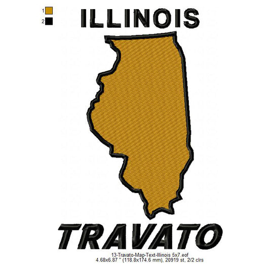 Travato Illinois State Map Designs Machine Embroidery Digitized Design Files