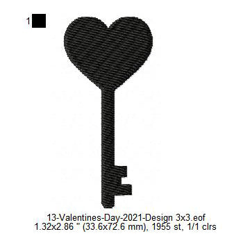 Key of Love Heart Silhouette Machine Embroidery Digitized Design Files
