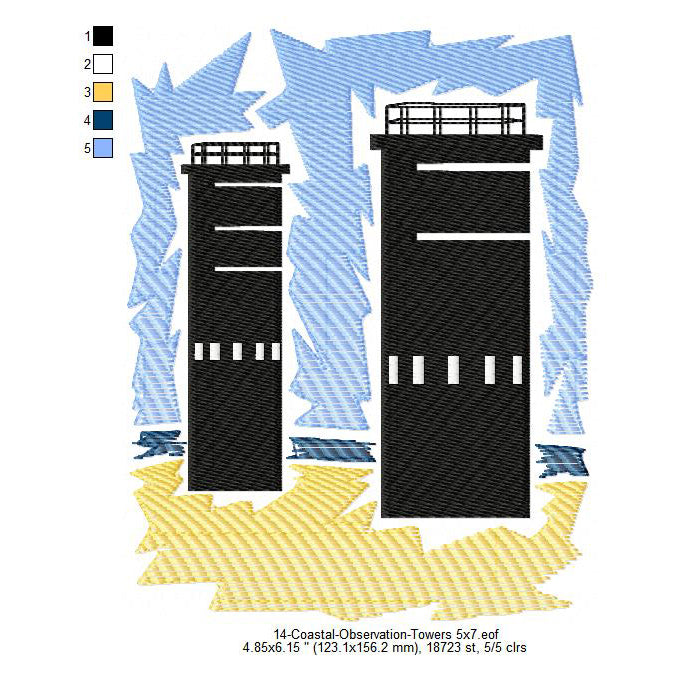 Coastal Observation Towers Silhouette Machine Embroidery Digitized Design Files