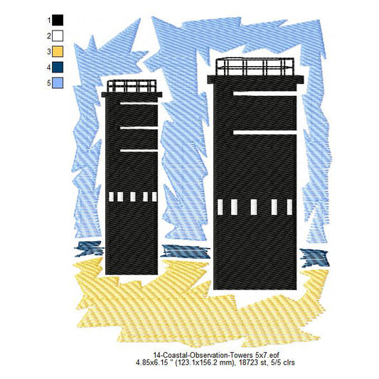 Coastal Observation Towers Silhouette Machine Embroidery Digitized Design Files