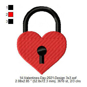 Heart Love Lock Machine Embroidery Digitized Design Files