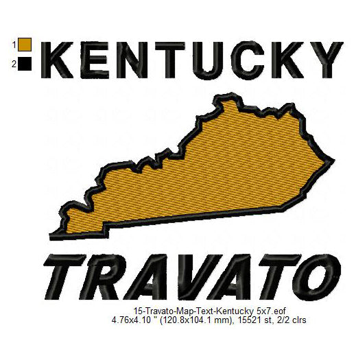 Travato Kentucky State Map Designs Machine Embroidery Digitized Design Files