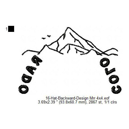 Colorado Hat Cap Backward Machine Embroidery Digitized Design Files