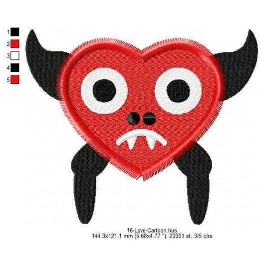 Love Heart Cartoon Valentines Day Machine Embroidery Digitized Design Files