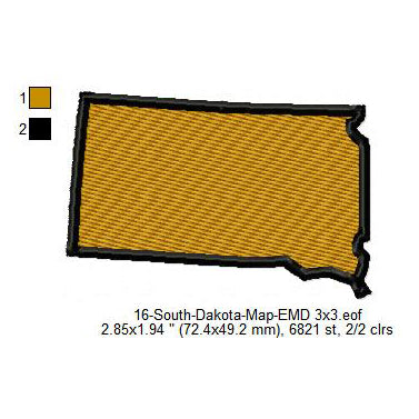 South Dakota State Map Machine Embroidery Digitized Design Files