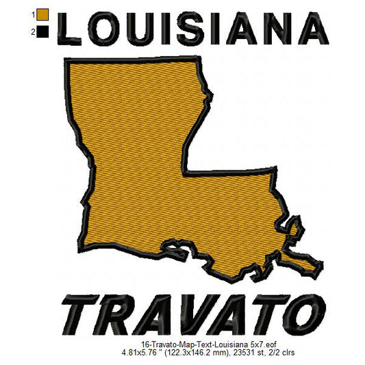 Travato Louisiana State Map Designs Machine Embroidery Digitized Design Files