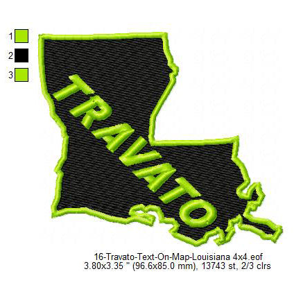 Travato Louisiana State Map Designs Machine Embroidery Digitized Design Files