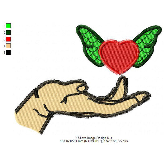 Flying Heart Love Butterfly From Hand Valentines Day Machine Embroidery Digitized Design Files