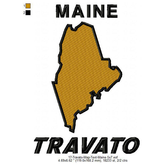 Travato Maine State Map Designs Machine Embroidery Digitized Design Files