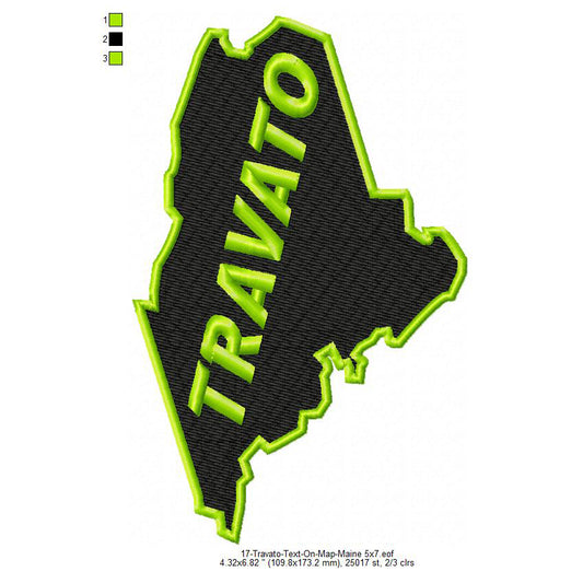 Travato Maine State Map Designs Machine Embroidery Digitized Design Files