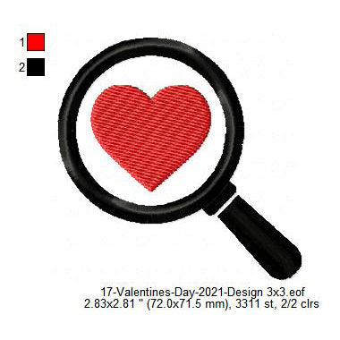 Magnifying Glass Love Emoji Valentines Day Machine Embroidery Digitized Design Files