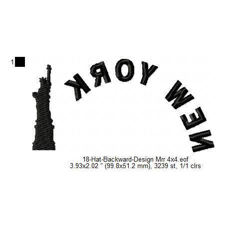 New York Hat Cap Backward Machine Embroidery Digitized Design Files