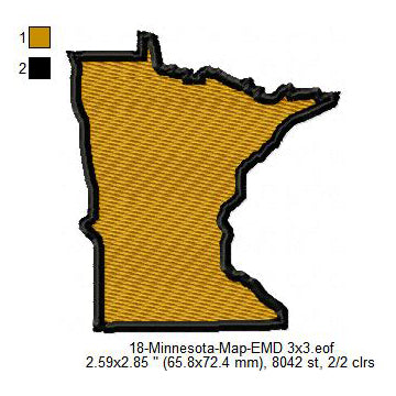 Minnesota State Map Machine Embroidery Digitized Design Files