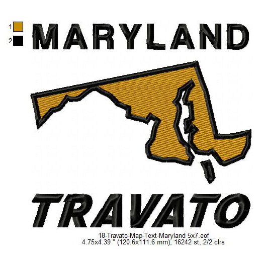 Travato Maryland State Map Designs Machine Embroidery Digitized Design Files